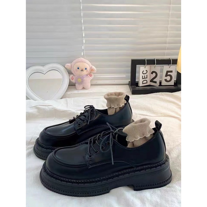 Giày Da Mũi Tròn Phong Cách Retro Anh Quốc 2023 Cho Nữ