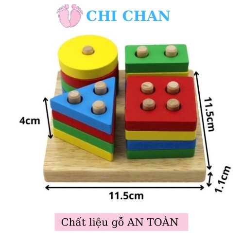 Đồ chơi thả hình vào trục gỗ giúp phát triển trí tuệ cho bé montessori luyện kỹ năng Chi chan