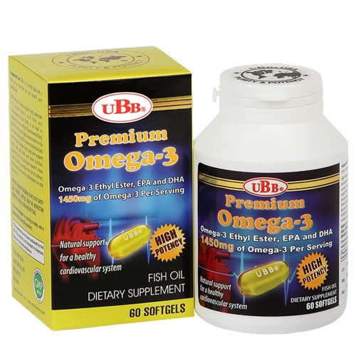 UBB Premium Omega 3- Hỗ trợ tốt cho mắt, não và tim mạch, hỗ trợ giúp sáng mắt, bổ não (Hộp 60 viên)