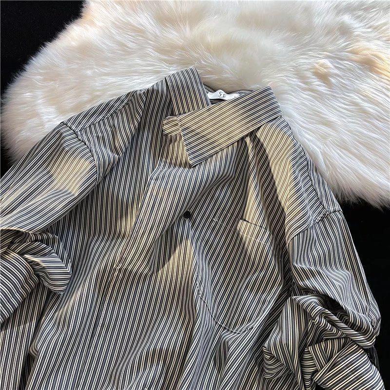 Áo Sơ Mi Tay Dài Kẻ Sọc Dáng Rộng + Quần Short Phong Cách Đường Phố Thời Trang Mùa Hè Cho Nam