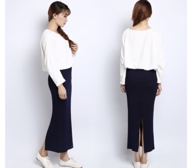 Chân váy len gân dài xẻ sau | BigBuy360 - bigbuy360.vn