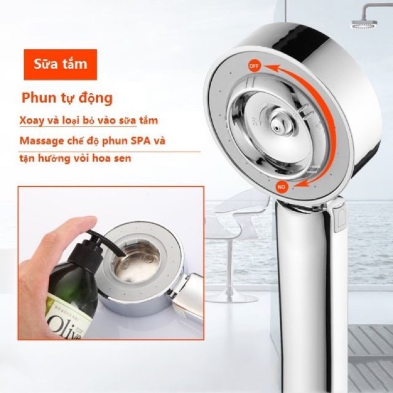 Vòi sen, bát sen tắm tăng áp dùng 2 mặt (có khoang chứa sữa tắm) phong cách Nhật siêu bền khoẻ kèm zoăng cao su.