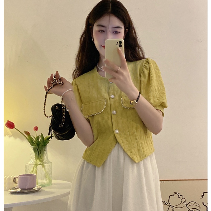 Áo Kiểu Tay Phồng Cổ Chữ V Thời Trang Mùa Hè Cho Nữ