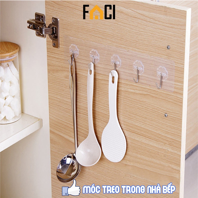 Móc dán tường trong suốt siêu dính chịu lực treo đồ, quần áo, móc treo nhà tắm nhà bếp