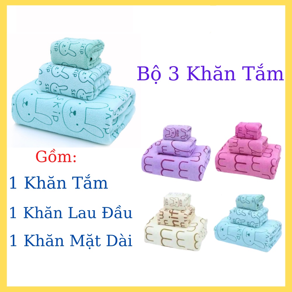 Bộ 3 Khăn, Tắm, Lau Đầu, Lau Mặt KIBA THÁI Êm Ái Chất Liệu Sợi Microbe Thấm Hút Tốt