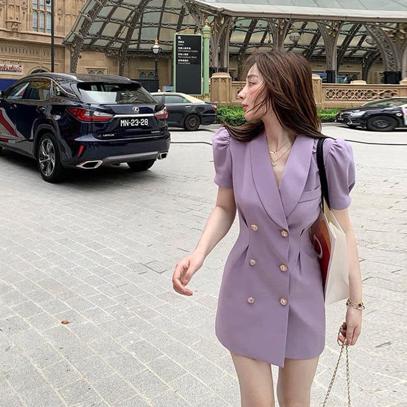 Váy Vest Tím Sang Chảnh, Quảng Châu Cao Cấp, Dự Tiệc, Vest Đầm