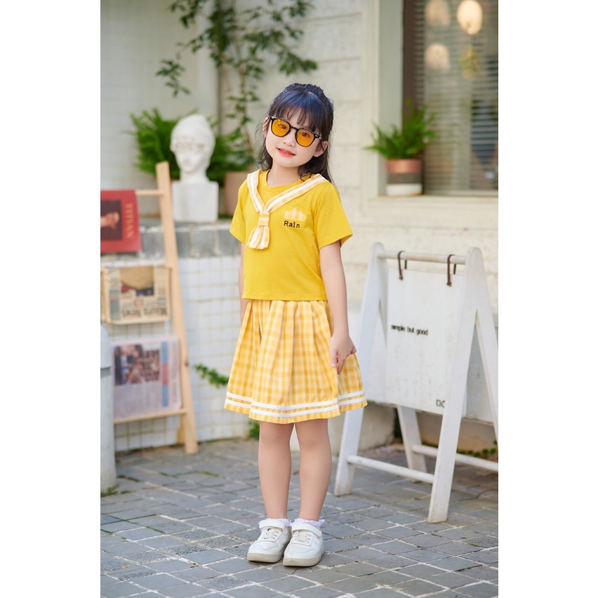 Set bé gái áo Rain phối chân váy caro size 9 - 22 kg