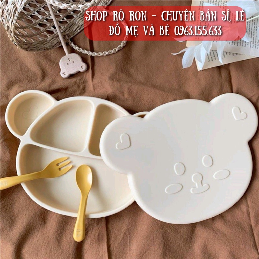 Khay ăn dặm silicon hình gấu kèm nắp MOLLI - Khay silicon 5 ngăn đế chống trượt an toàn cho bé - Shoproron