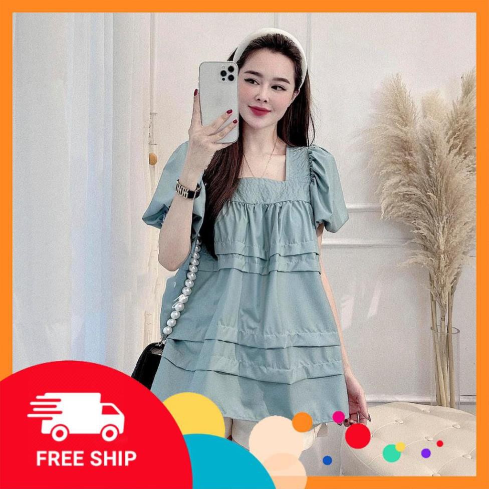 [ 𝐅𝐑𝐄𝐄 𝐒𝐇𝐈𝐏 ] Set Xanh Ngọc Cổ Vuông Mix Quần Short Be