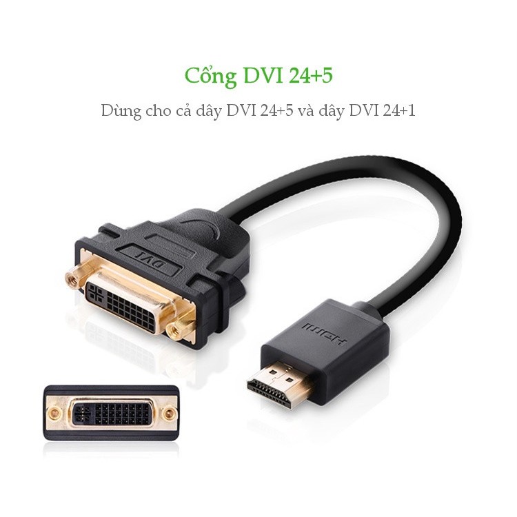 Cáp chuyển đổi HDMI đực sang DVI -I 24+5 cái dài 20Cm UGREEN 20136 màu đen - Hàng chính hãng