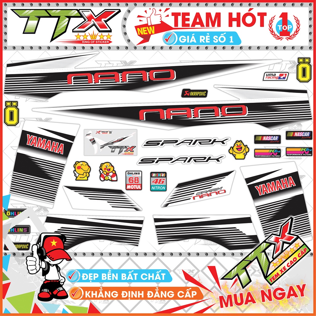 Tem xe sirius nano đen trắng , Tem dán xe sirius trắng đen spack nano siêu đẹp , Shop Team sirius đen trắng