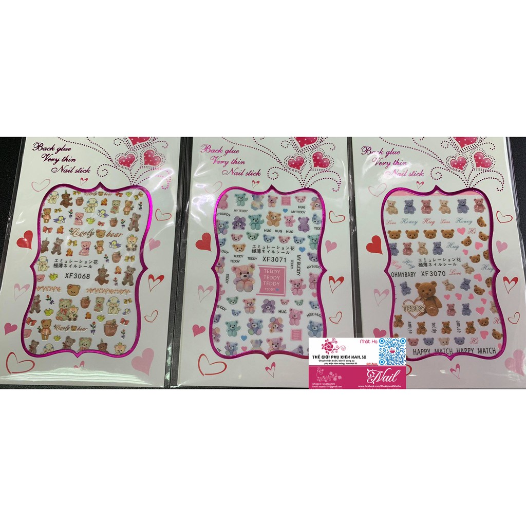 Nail Sticker Gấu TEDDY, Mikey Đẹp Ngộ Nghĩnh - Dán Móng Tay 3D Flower