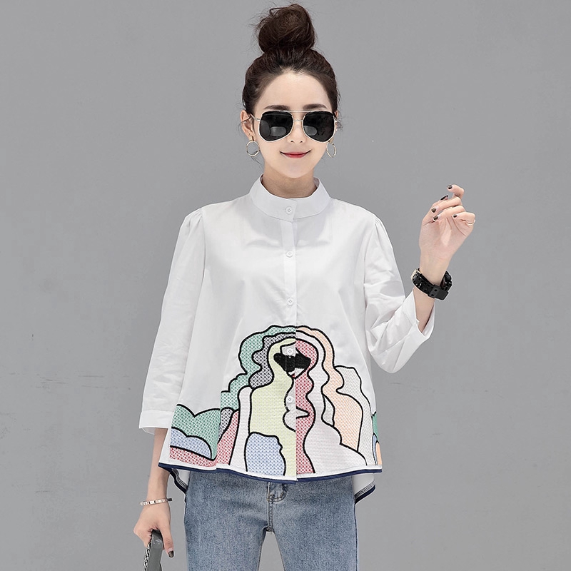 Áo nữ tay dài họa tiết thêu thời trang phong cách Hàn Quốc