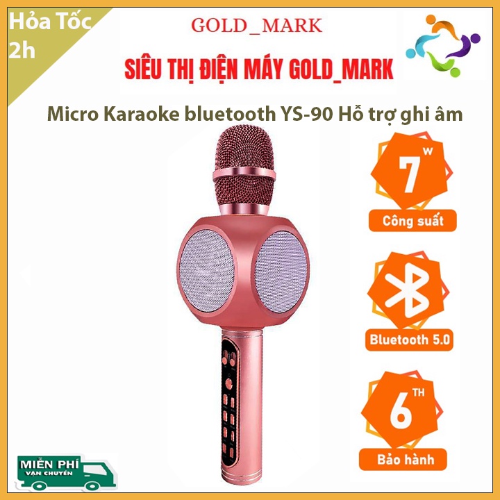 Micro Karaoke bluetooth YS-90, Mic không dây kết nối Bluetooth, có khe cắm thẻ nhớ - Hỗ trợ ghi âm - hàng chính hãng