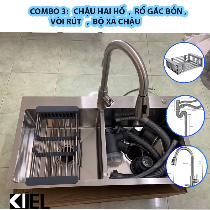 Bồn rửa bát chén inox 304 Kagol hai hố cân 8245 dày 3.5li siêu đẹp, siêu bền bảo hành 24 tháng .