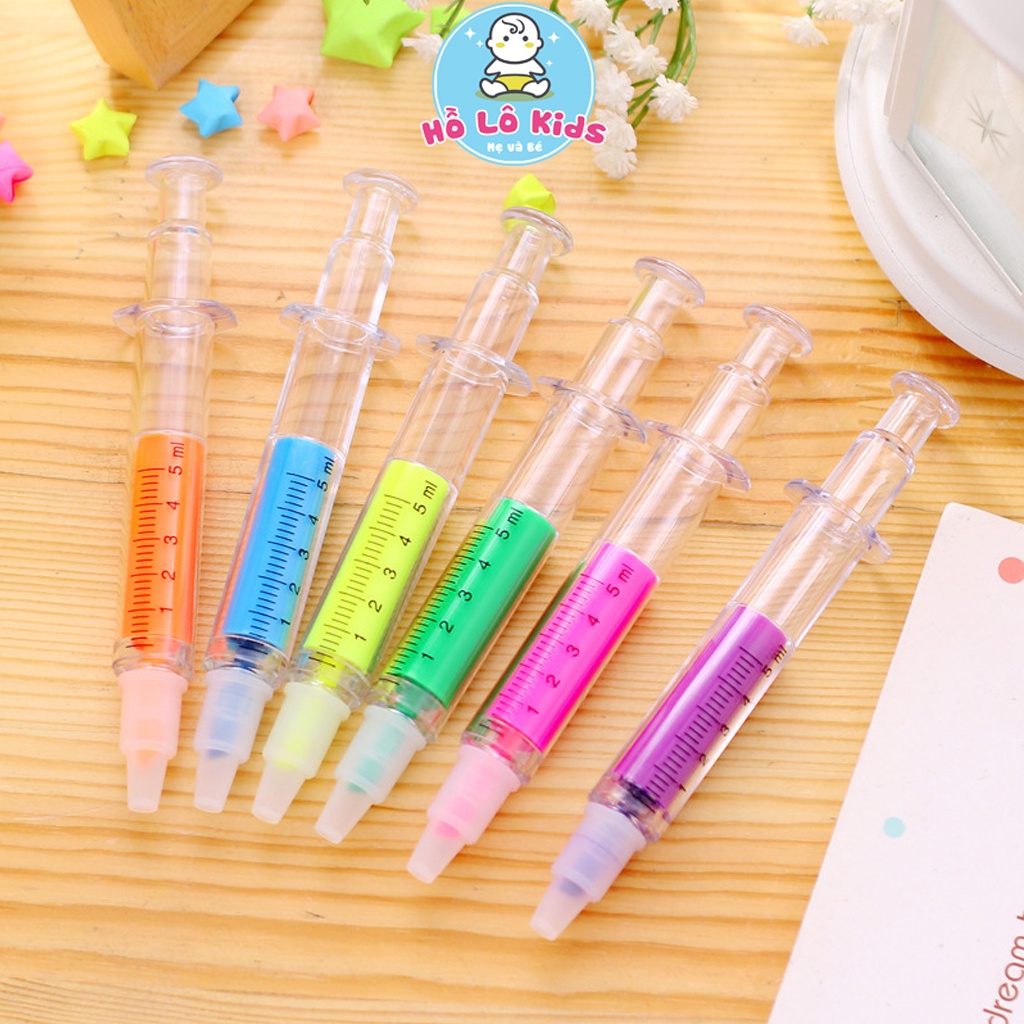 Bút nhớ dòng hình ống tiêm cute đánh dấu ghi chú nhiều màu Hồ Lô Kids