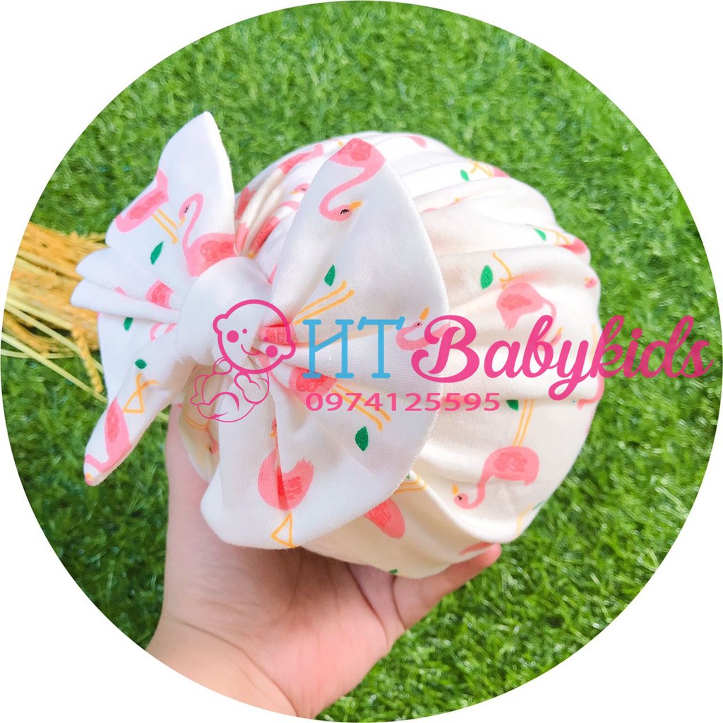Nón Turban Cho Bé Gái Hồng Trắng Chim Hạc Nhiều Kiểu