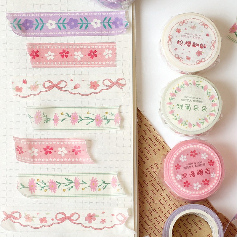 Washi tape trang trí sổ còng, sổ Bullet Journal │ Họa tiết bông hoa │ 1 cuộn 15mmx3m │ Xem thêm ở phần MÔ TẢ SẢN PHẨM