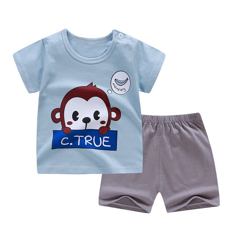 Set đồ cotton áo tay ngắn thời trang mùa hè cho bé trai và bé gái