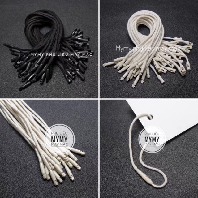 Dây tag treo nhãn mác Sợi Cotton - 100 Sợi Kem Trắng Đen