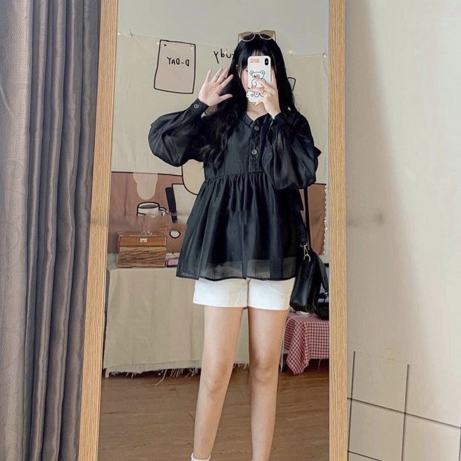 Áo Babydoll Bánh Bèo Áo Kiểu Nữ Trắng Siêu Cute 2 Lớp LD021