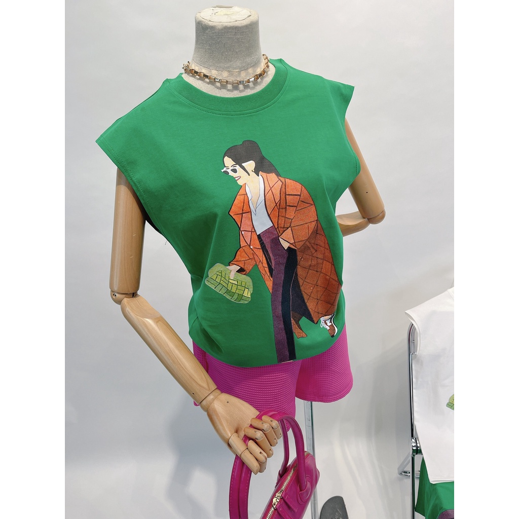 Áo thun nữ kiểu trễ vai in hình Girl Long Gown 2 màu xanh và trắng chất  cotton 100% siêu mát mịn