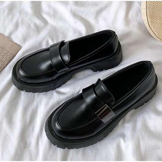 Giày loafer đế dày ulzzang quai ngang phối kim loại phong cách vintage