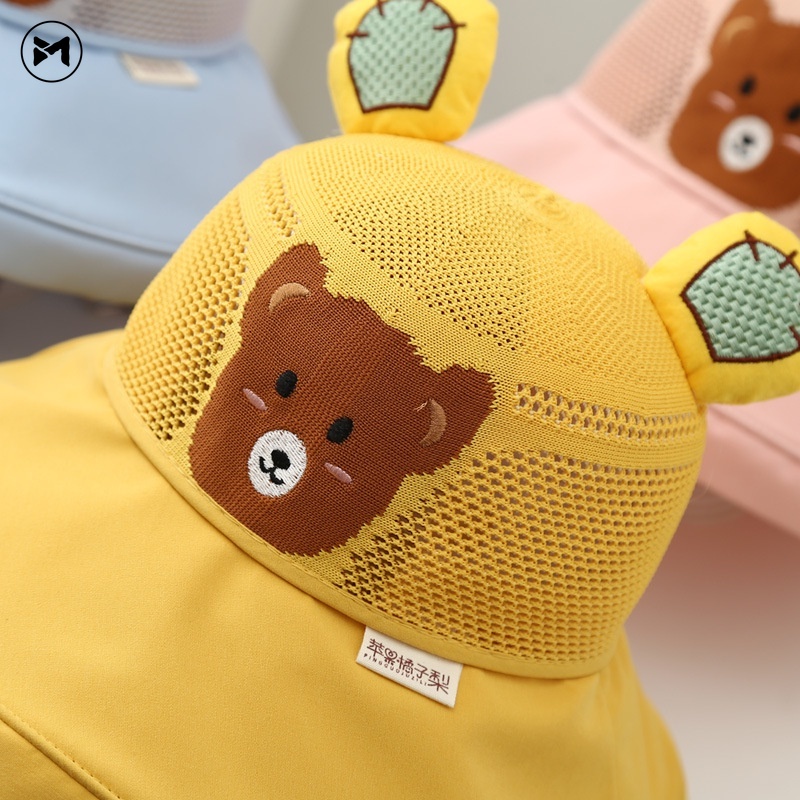 Nón Tai Bèo Phối Lưới In Họa Tiết Gấu Hoạt Hình Thoáng Khí Thời Trang Mùa Hè Cho Bé 2-6 Tuổi