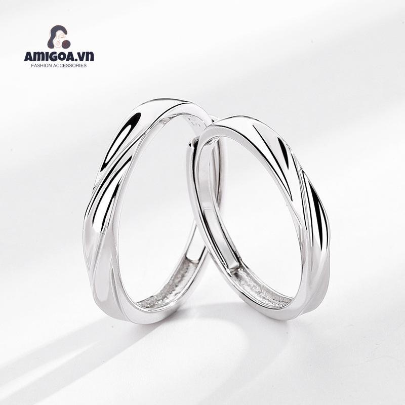 ✨✨Nhẫn đôi  cao cấp, nhẫn bạc nam đơn giản, nhẫn bạc nữ đính đá đẹp. Nhẫn cặp mới nhất 2022
