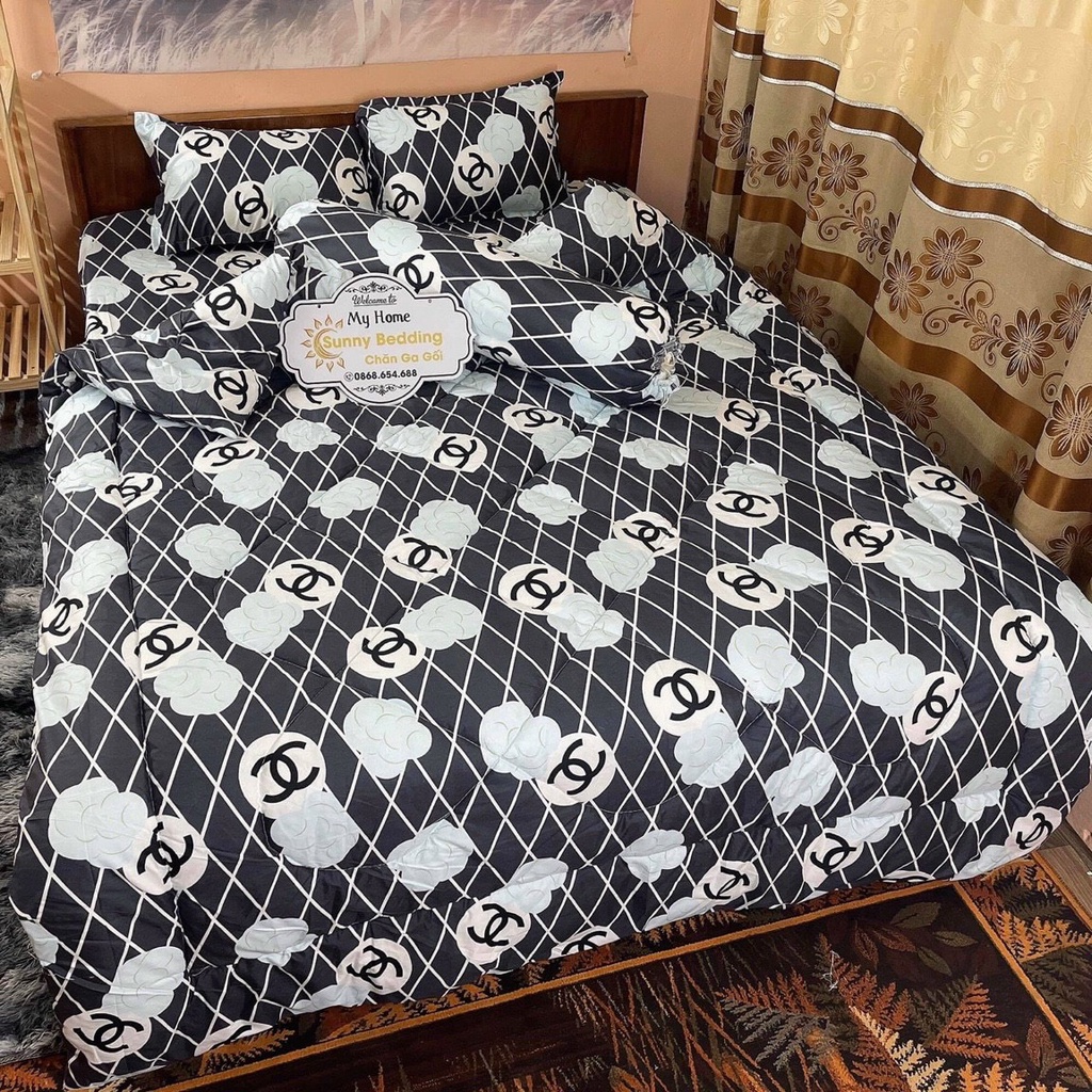 TRỌN BỘ GA GỐI CHĂN PHAO 5 MÓN CHANEL