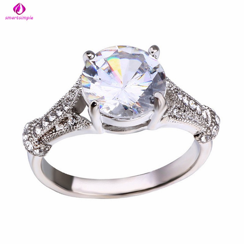 Nhẫn đính hôn đính đá màu trắng thời trang sang trọng cho nữ