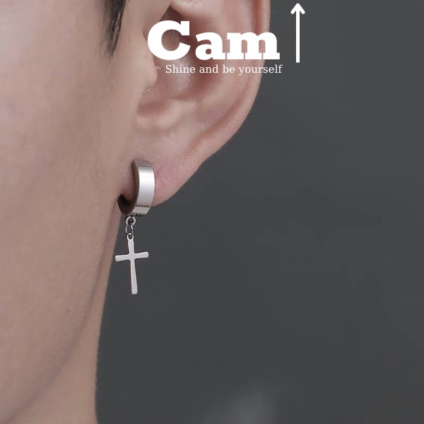 Khuyên Tai Nam Không Cần Bấm Lỗ GIÁ 1 CHIẾC, Khuyên Tai Kẹp Nhiều Lựa Chọn chữ thập, ngôi sao  Cam Accessories