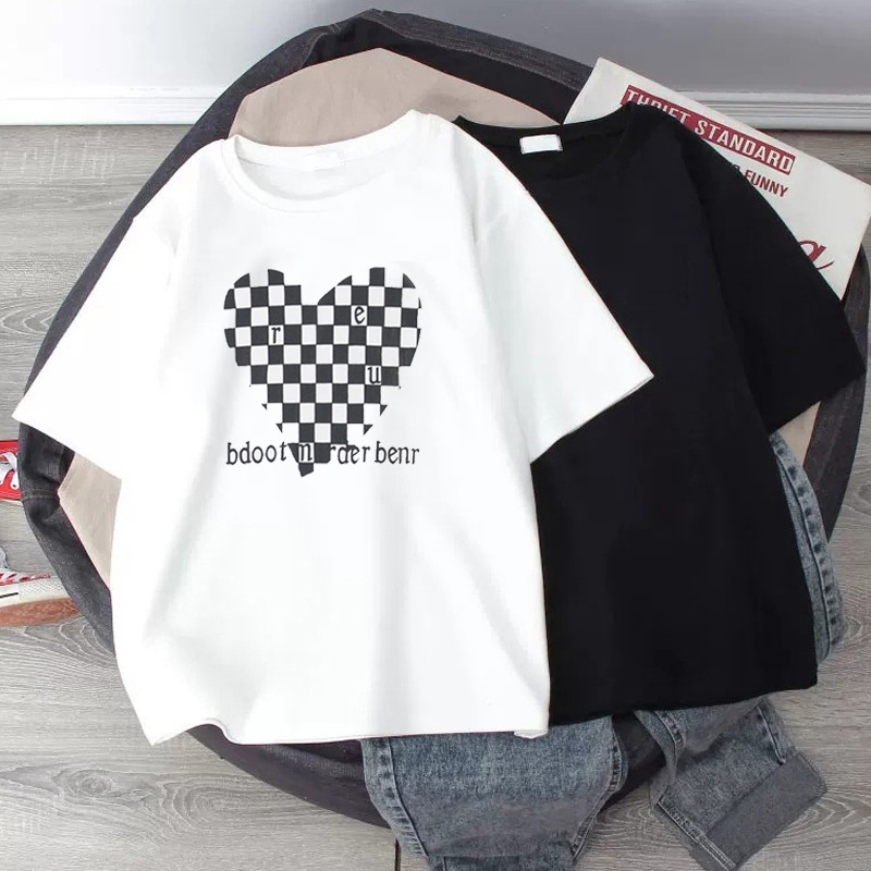 Áo thun bé trai bé gái Familylove - Áo phông cho bé Trái tim caro sọc dễ thương chất liệu cotton 100% cao cấp