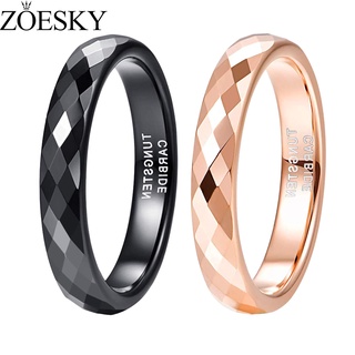 Zoesky 4MM Nhẫn cacbua vonfram Mặt cạnh được đánh bóng màu vàng hồng / đen cho nữ Size 4-12