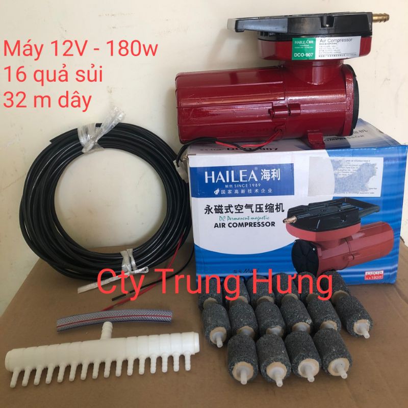 Máy sục sủi thổi khí oxy 12V-180w + 16 quả sủi + 32m dây.