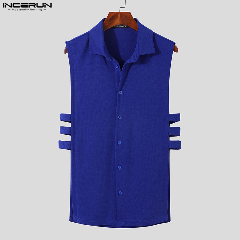 INCERUN Áo Sơ Mi Không Tay Thiết Kế Khoét Lỗ Thời Trang Cho Nam