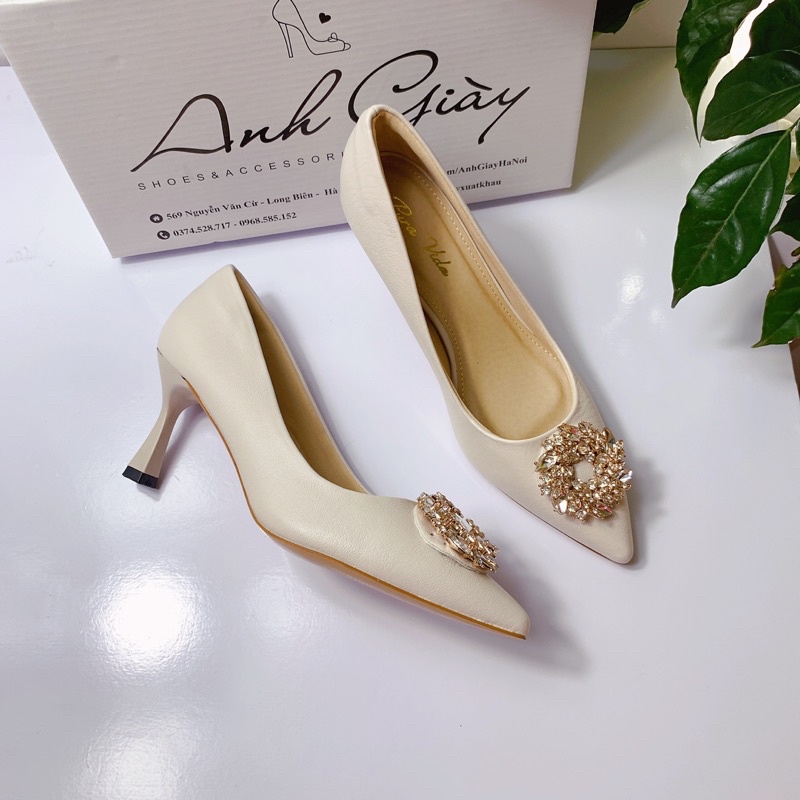 CG45 - Giày cưới , giầy cô dâu, Giày cao gót da lì gót nhọn 7p khoá tròn đá hàng VNXK cực chắc chắn kiểu dáng sang trọng