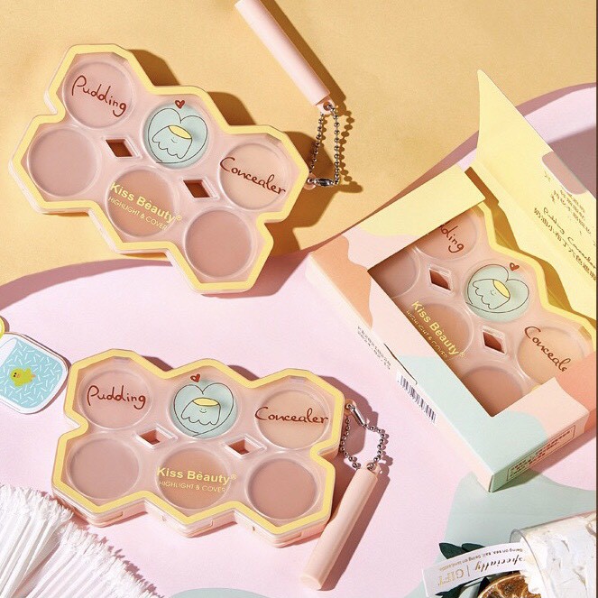 Bảng che khuyết điểm 6 màu KISS BEAUTY Pudding Concealer mịn mượt che phủ cao KISS12