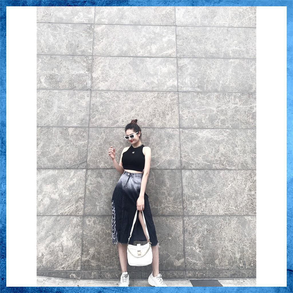 [Jeans nữ thiết kế] Chân váy jeans rách, chân váy bò dáng dài lưng cao túi chéo loang màu. Mã S8135 | BigBuy360 - bigbuy360.vn