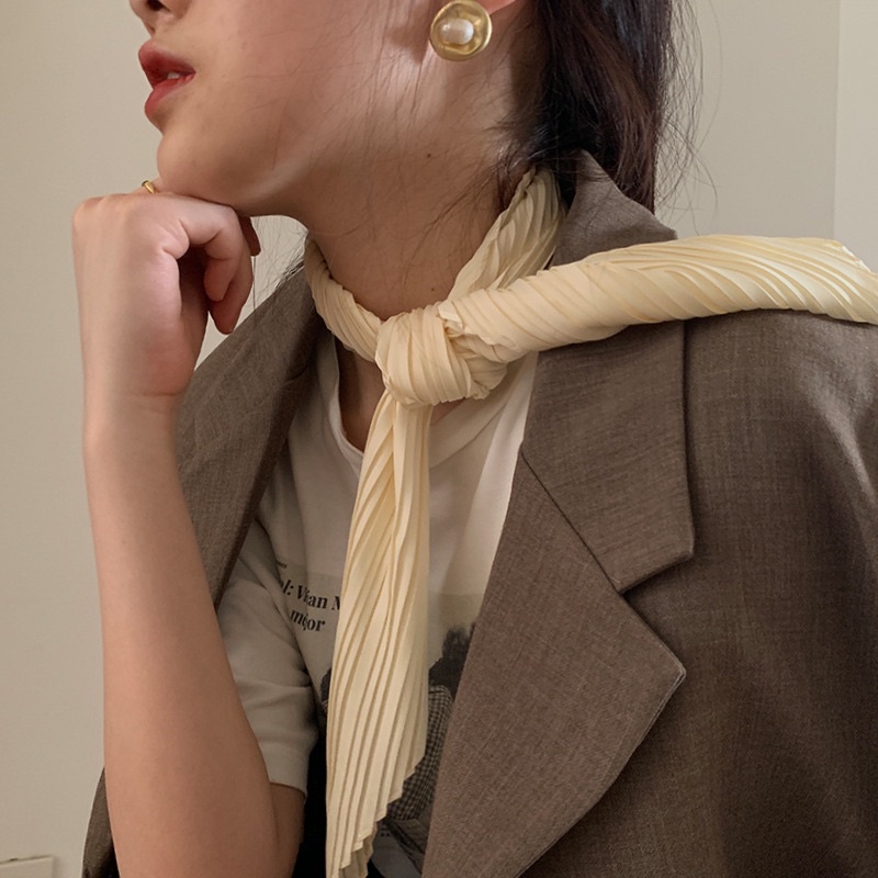 Khăn xếp li trơn nữ tính dễ thương công sở nhiều màu