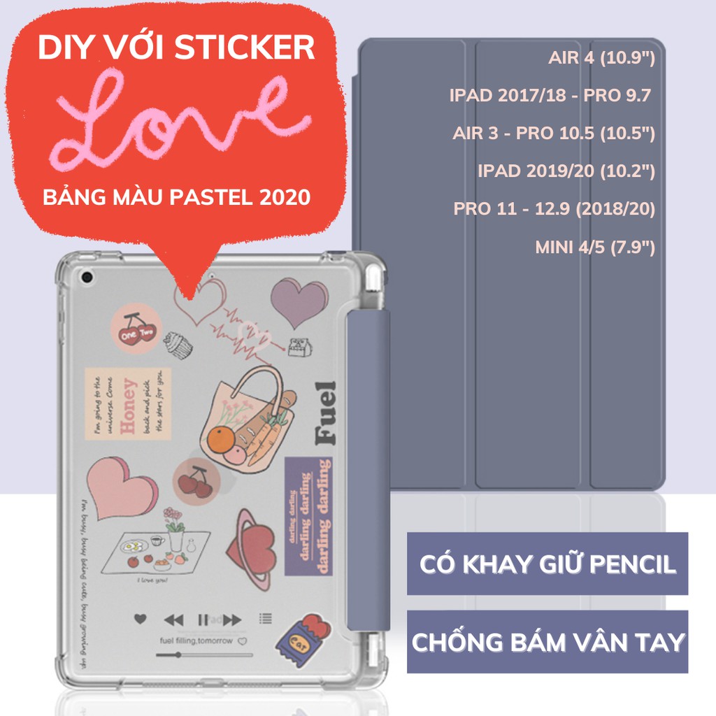 [BEST SELLER] Cover iPad DIY màu Pastel có khay bút, nhám mờ chống ố, chống bẩn, bao da Gen 7 8 Mini Air 4 3 Pro 11 12.9