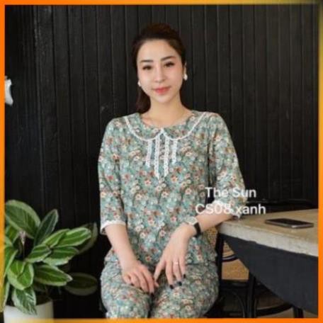 Bộ Đồ Mặc Nhà Nữ Hàng Cao Cấp Siêu Sang - Mã CS08 Chất Lụa Giấy Mát Mịn 2 Màu Xanh Và Hồng