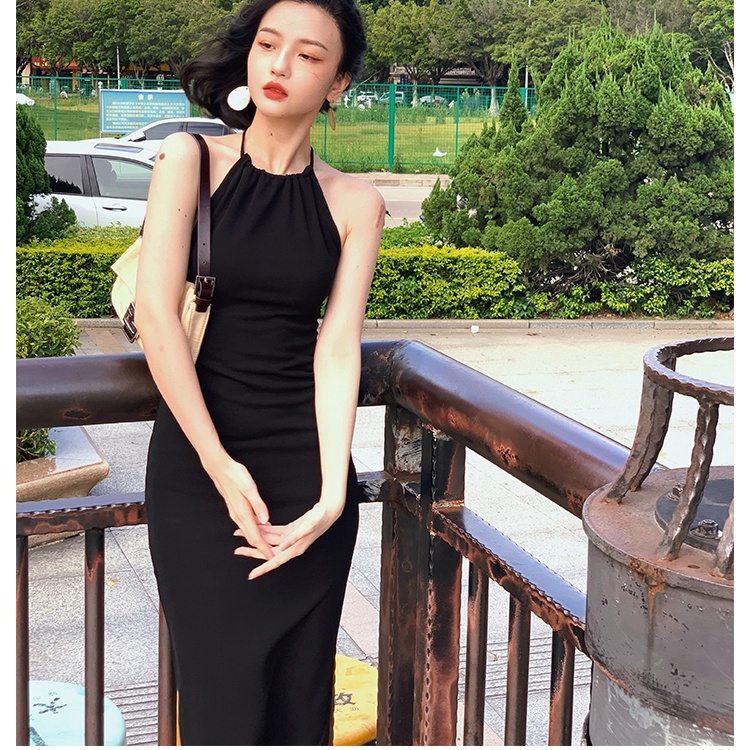 Đầm Dài Hai Dây Màu Đen Quyến Rũ Thời Trang Cho Nữ