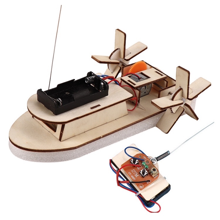 Mô hình thuyền cano bằng gỗ điều khiển từ xa đồ chơi DYI đồ chơi sáng tạo STEM cho trẻ em