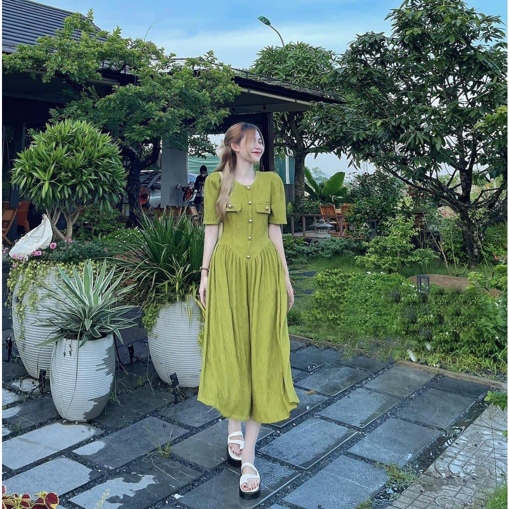 Váy Xanh Chất Gân Đũi Dáng Dài Và Ngắn