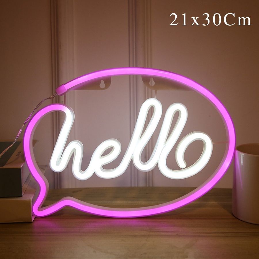 Đèn led NEON treo tường trang trí phòng ngủ dùng pin và USB nhiều kiểu dáng decor phòng ngủ