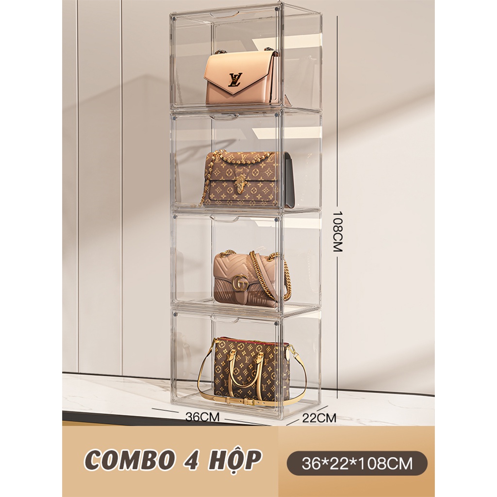 2 Hộp Đựng Túi Xách ráp thành tủ,kệ đựng túi xách – hộp đựng giày cổ cao 27CM cao cấp – BLUE DEER