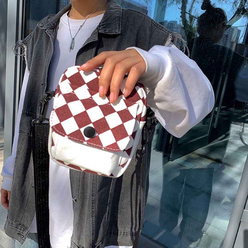 Túi đeo vai IELGY vải canvas kẻ sọc xinh xắn thời trang dành cho nữ