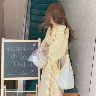 Váy suông dài Vintage Hàn Quốc kẻ sọc caro vàng nhẹ nhàng thắt eo đơn giản (MẪU MỚI 2020)