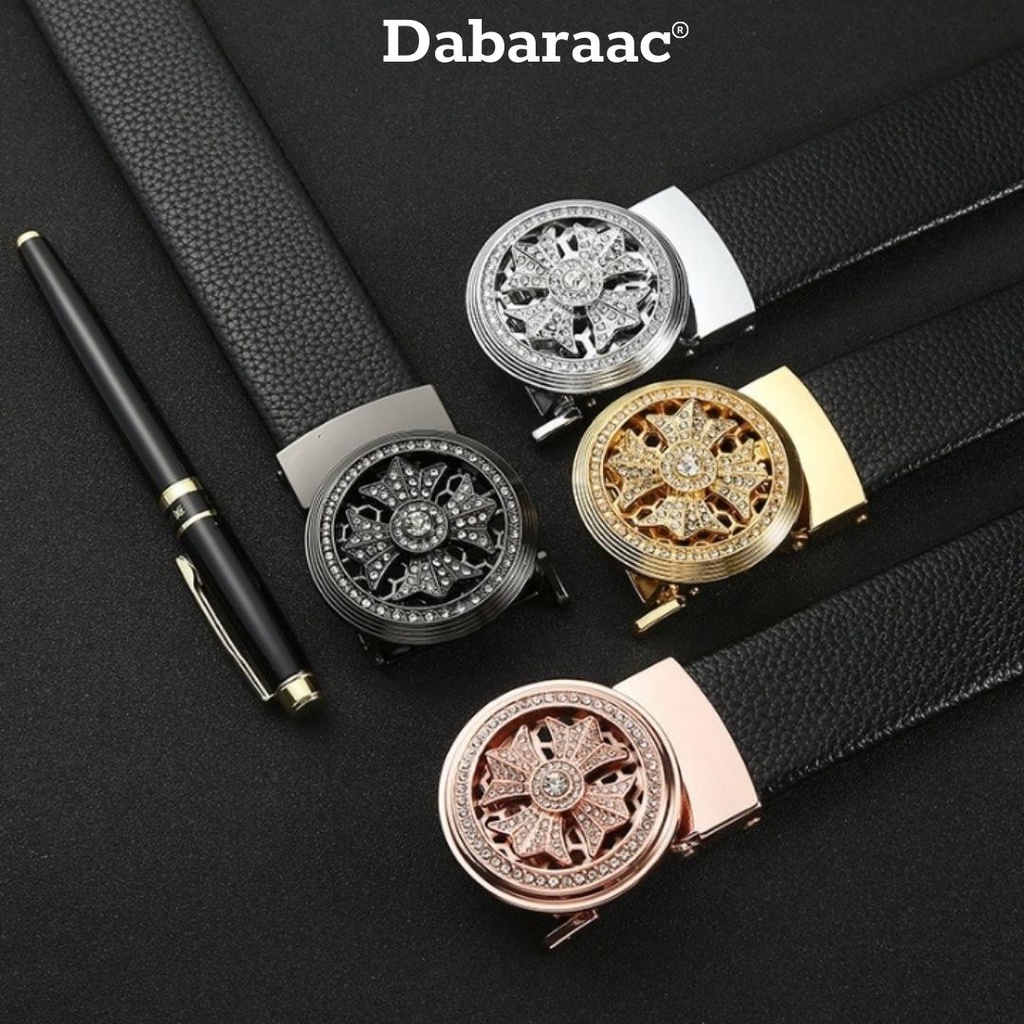 Thắt lưng nam da cao cấp Dabaraac mặt tròn xoay đính đá khoá tự động sang trọng TL22